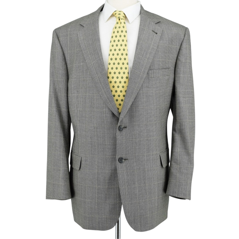Jos A Bank Signature Gordon Sport Coat 48R Gray Windowpane Silk Wool Blazer